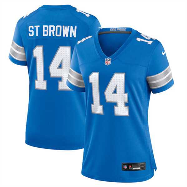 Womens Detroit Lions #14 Amon-Ra St. Brown Blue Stitched Jersey Dzhi->women nfl jersey->Women Jersey